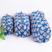 Indian Cotton Floral Hand Block Print Toiletry Bag,Travel bag,Make up Pouch,Quilted Wash Bag,Shaving Kit, Vanity Case - CraftJaipur